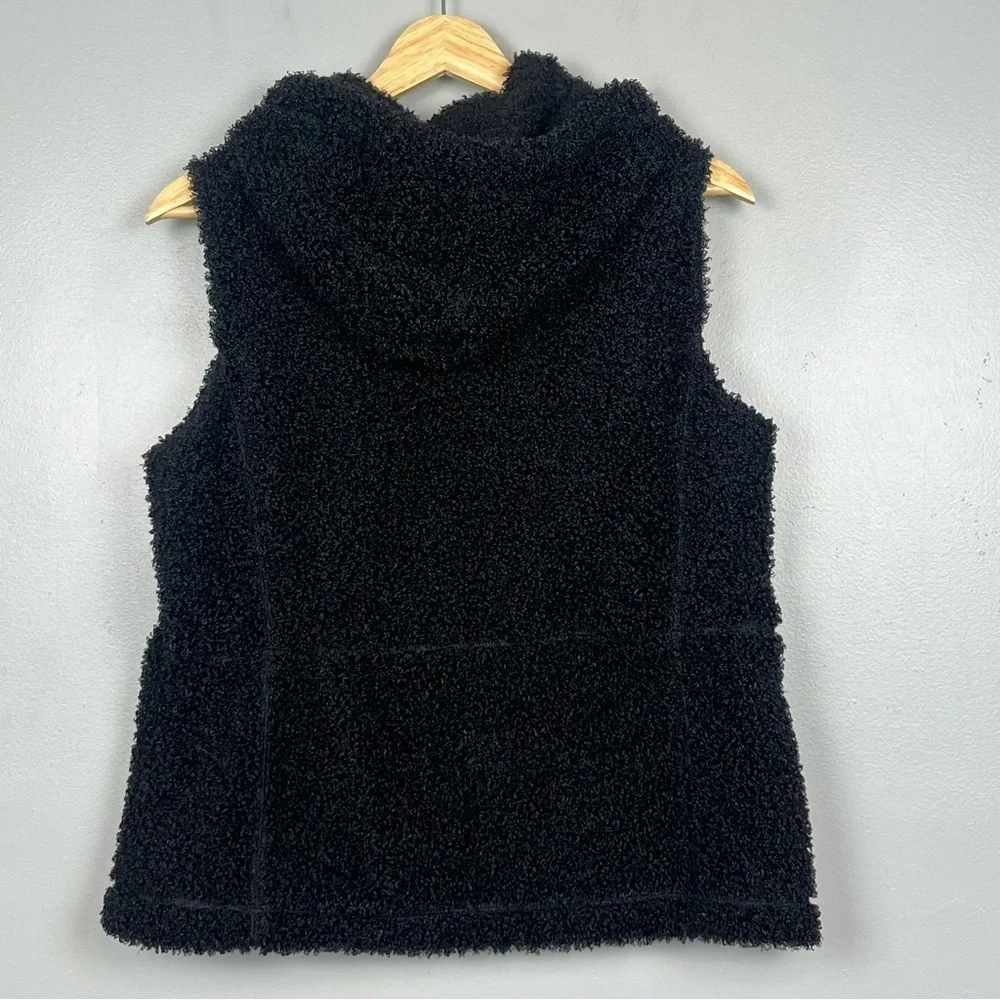 J.Jill black full zip teddy fleece hooded vest, medium.